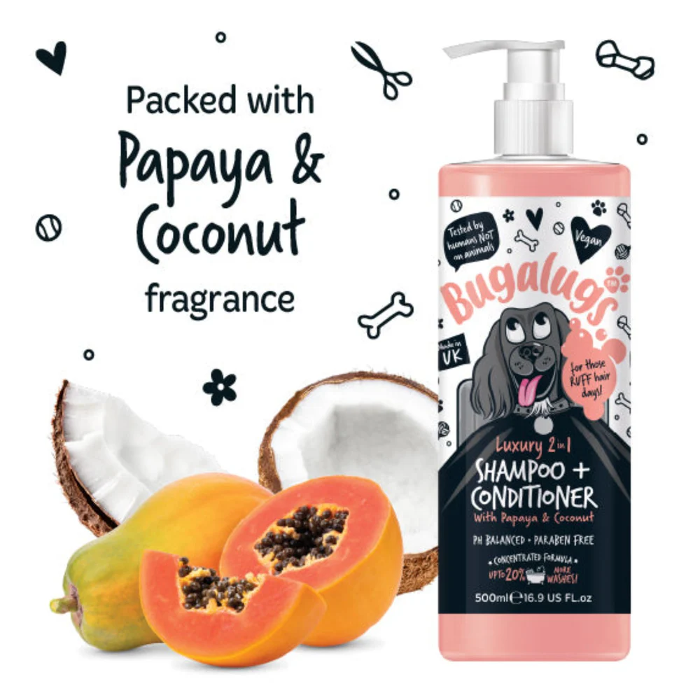 Bugalugs Shampoo - Luxury 2in1 Shampoo & Conditioner with Papaya & Coconut 500ml