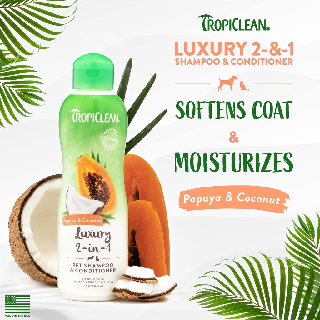 Tropiclean Luxury Papaya & Coconut 2-in-1 Pet Shampoo & Conditioner 12oz