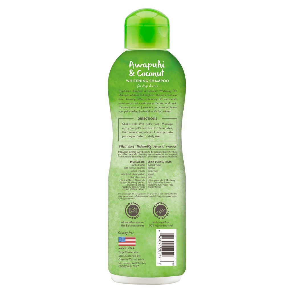 Tropiclean Awapuhi & Coconut Whitening Pet Shampoo 12oz